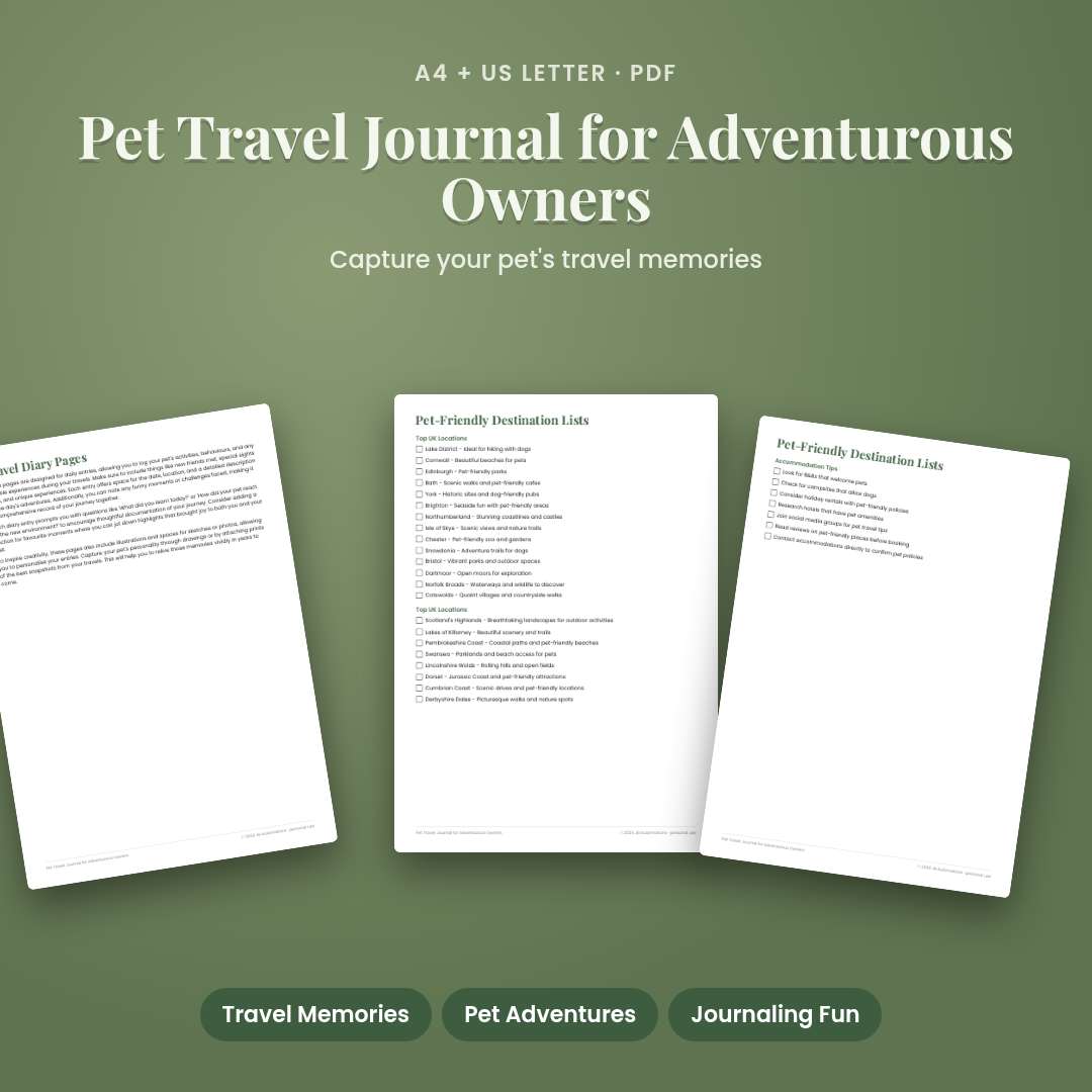 Pet Travel Journal for Adventurous Owners