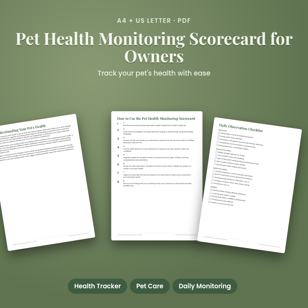 Pet Health Monitoring Scorecard for Owners