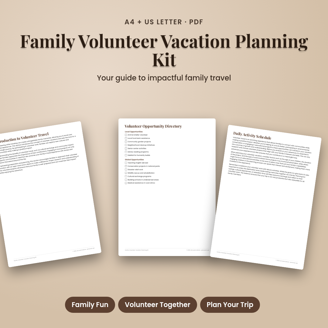 Family Volunteer Vacation Planning Kit