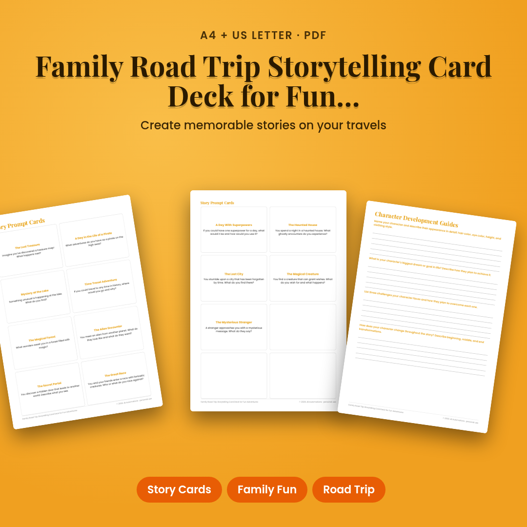 Family Road Trip Storytelling Card Deck for Fun Adventures