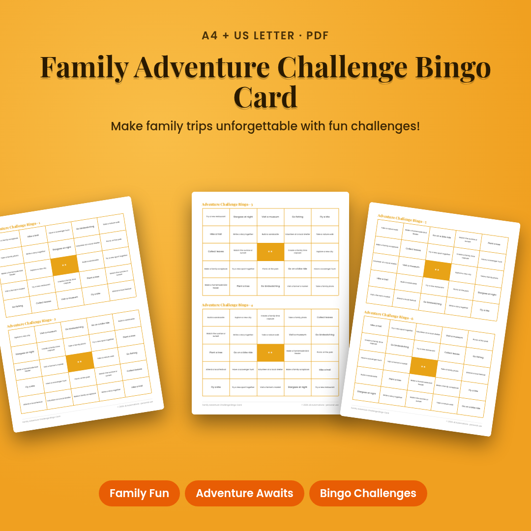 Family Adventure Challenge Bingo Card