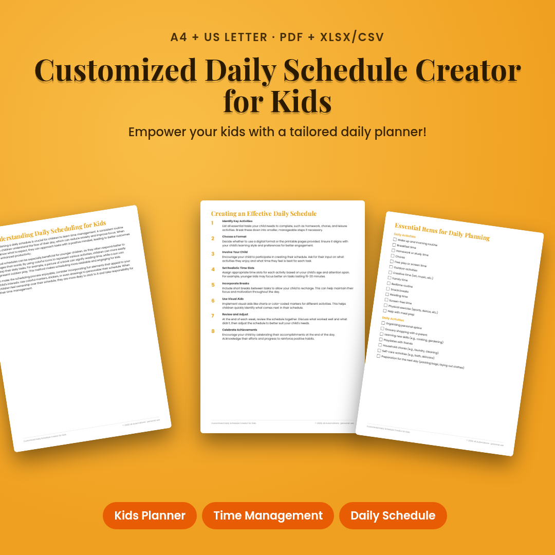 Customized Daily Schedule Creator for Kids