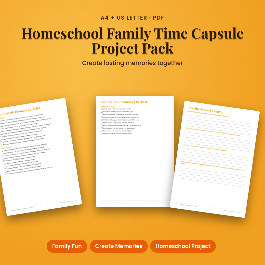 Homeschool Family Time Capsule Project Pack