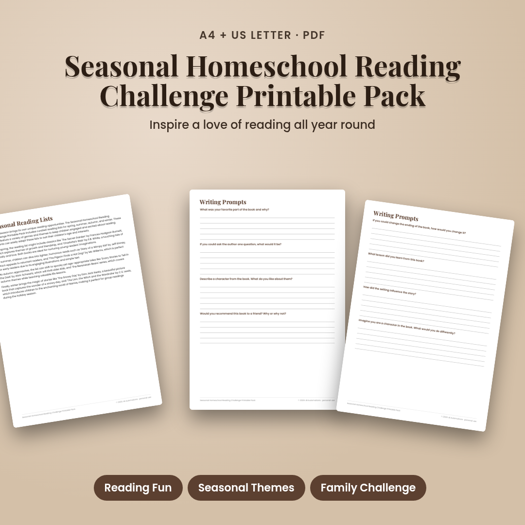 Seasonal Homeschool Reading Challenge Printable Pack