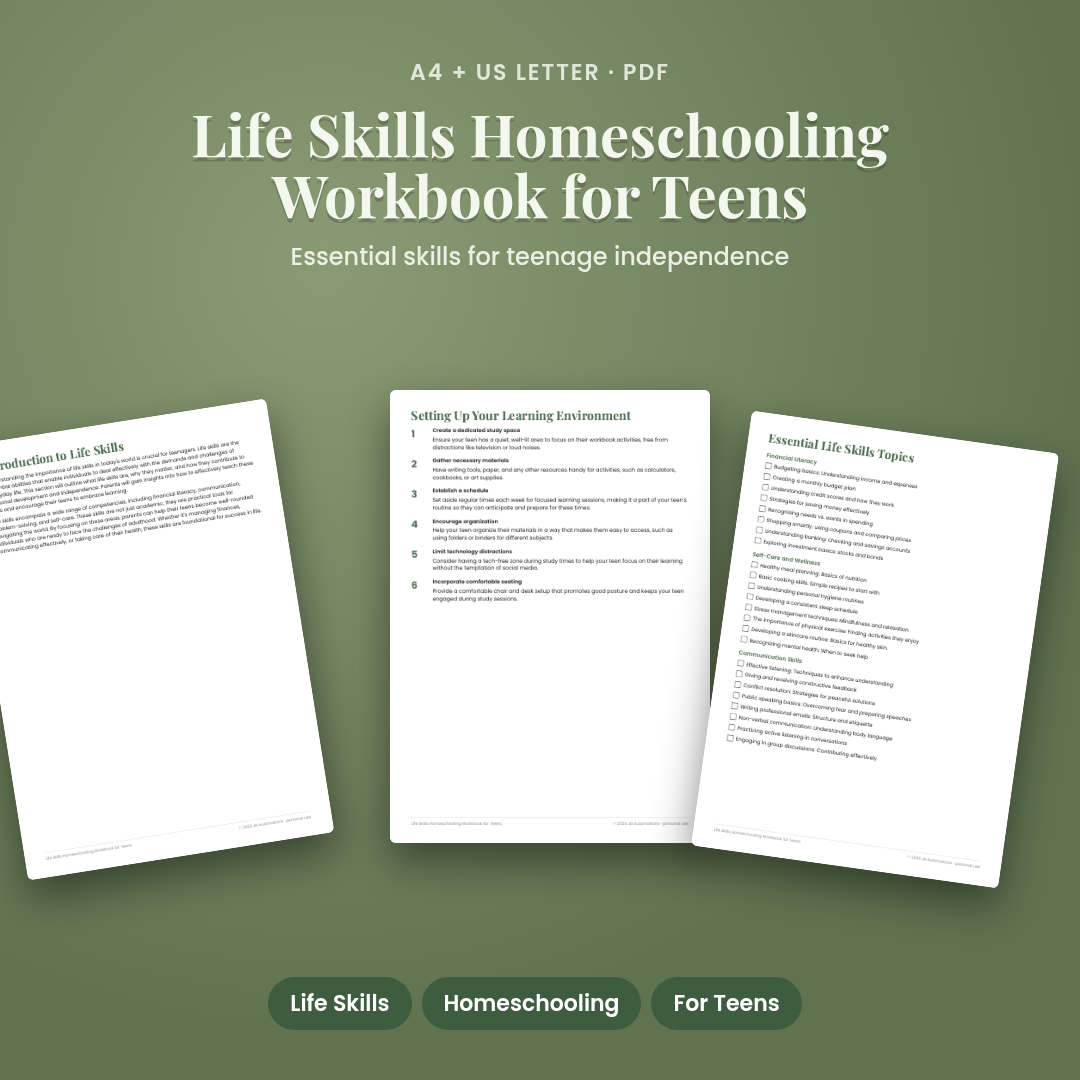 Life Skills Homeschooling Workbook for Teens
