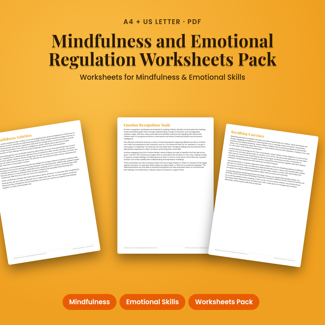 Mindfulness and Emotional Regulation Worksheets Pack