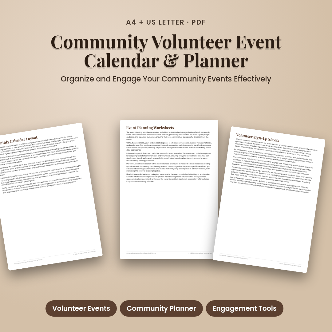 Community Volunteer Event Calendar & Planner