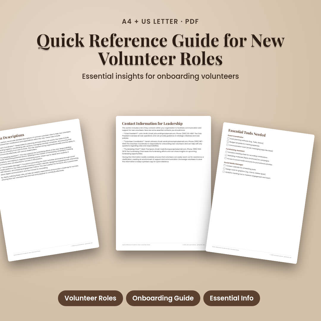Quick Reference Guide for New Volunteer Roles