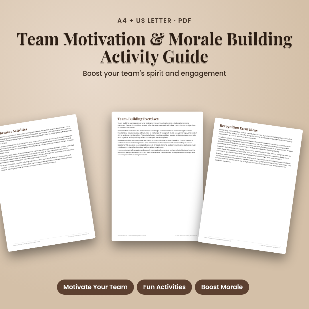 Team Motivation & Morale Building Activity Guide