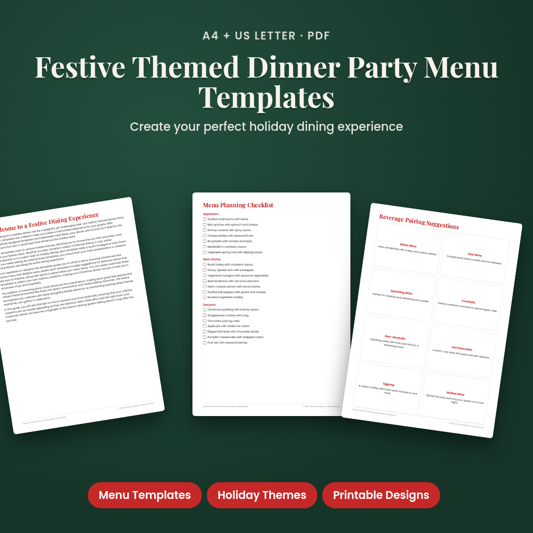 Festive Themed Dinner Party Menu Templates