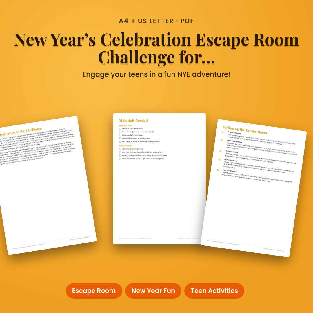 New Year’s Celebration Escape Room Challenge for Teens