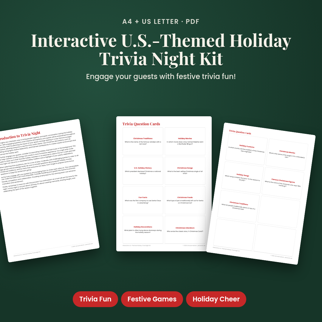 Interactive U.S.-Themed Holiday Trivia Night Kit
