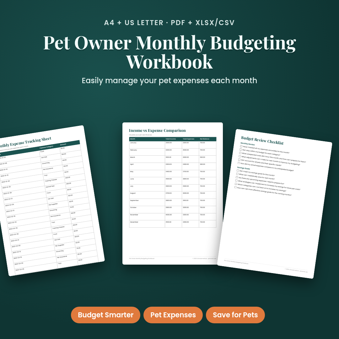 Pet Owner Monthly Budgeting Workbook