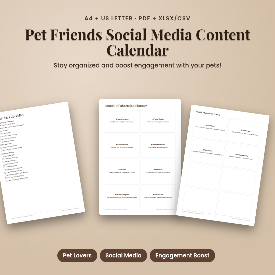 Pet Friends Social Media Content Calendar