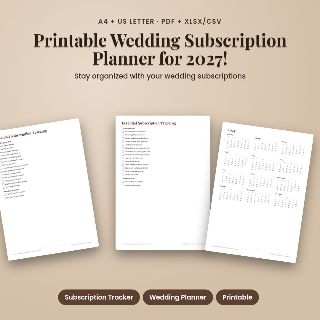 Printable Wedding Subscription Planner for 2027!