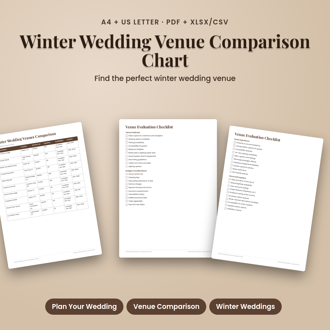 Winter Wedding Venue Comparison Chart