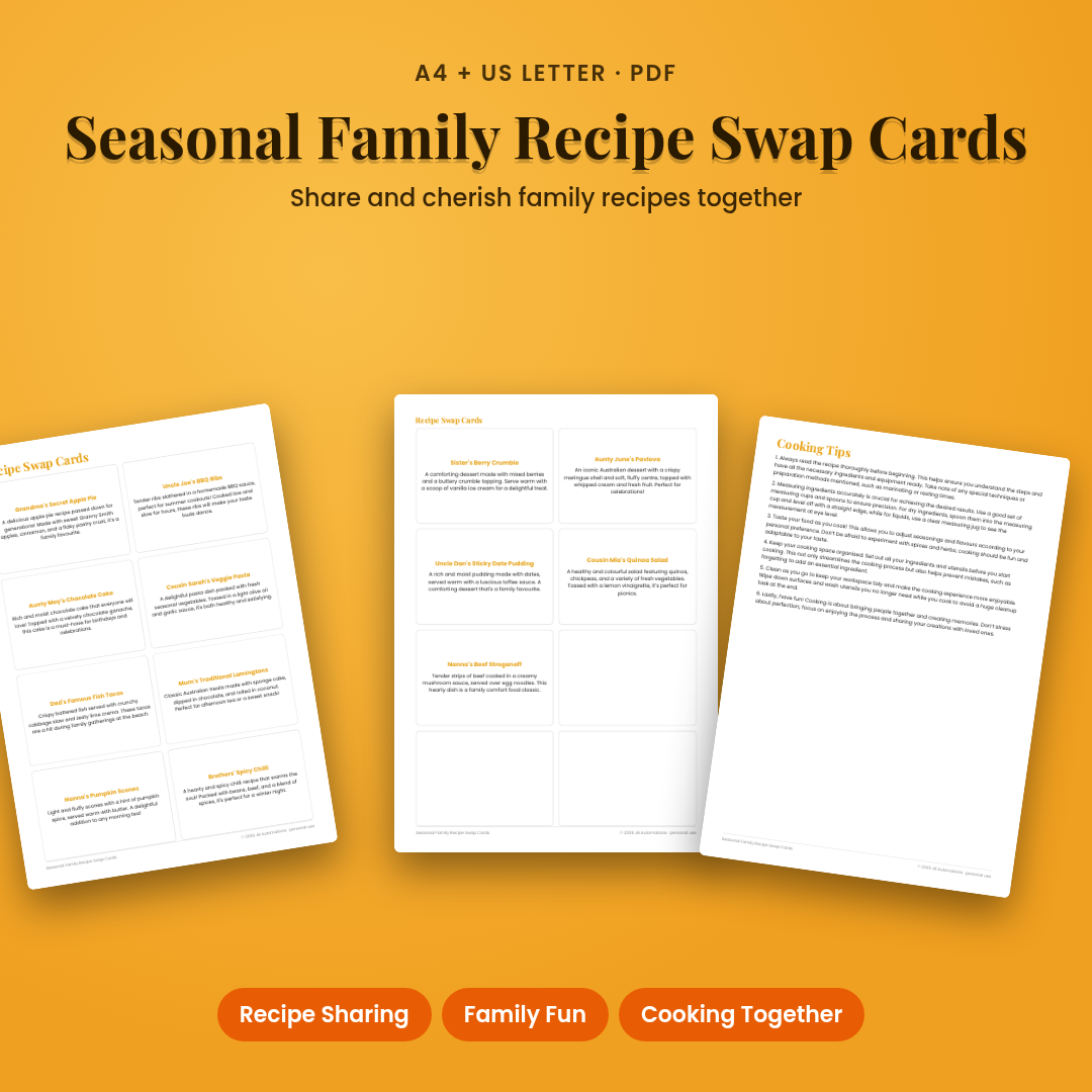 Seasonal Family Recipe Swap Cards
