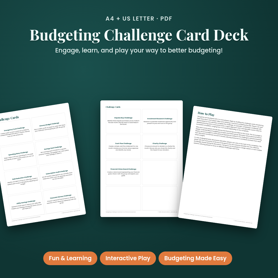 Budgeting Challenge Card Deck: Fun Financial Awareness