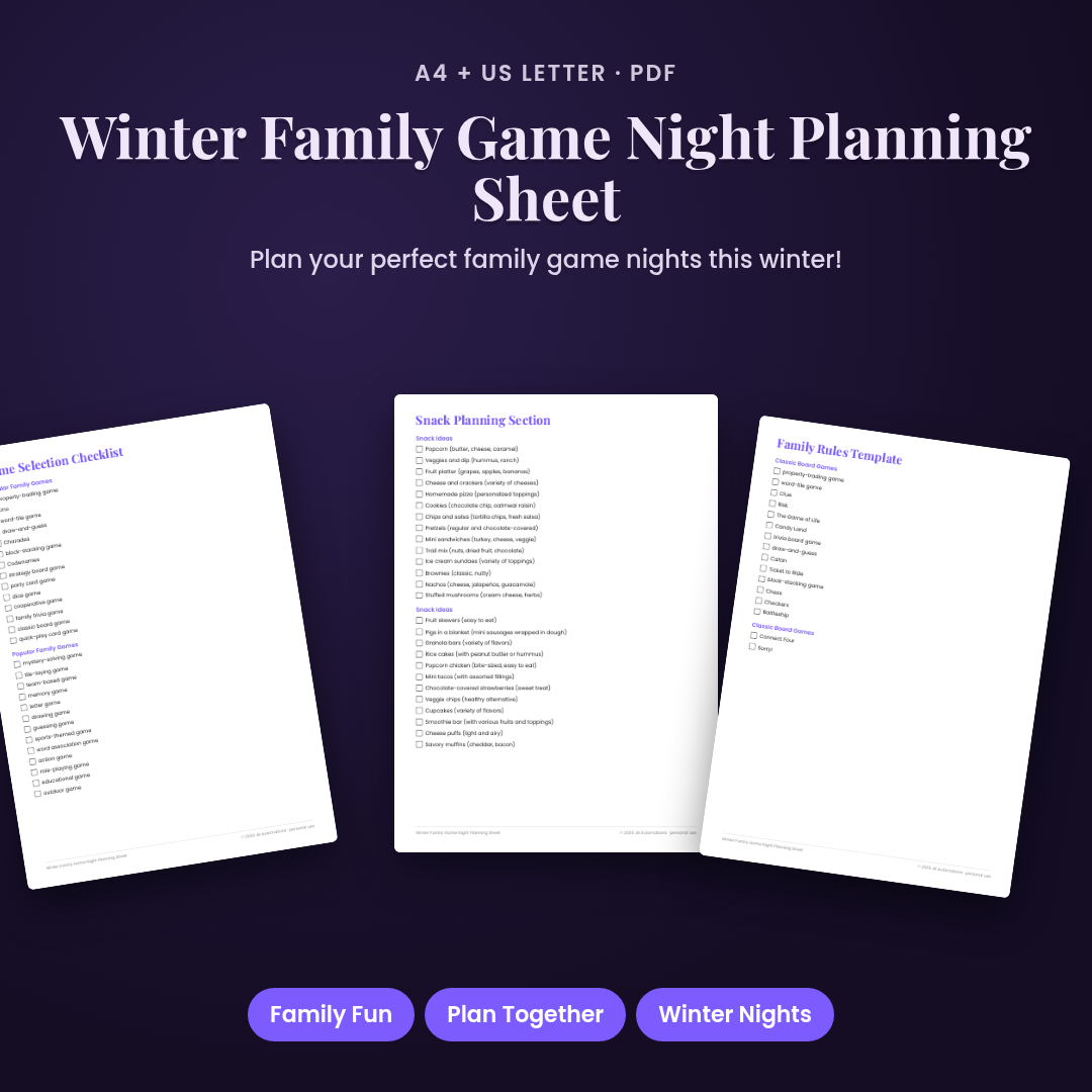 Winter Family Game Night Planning Sheet