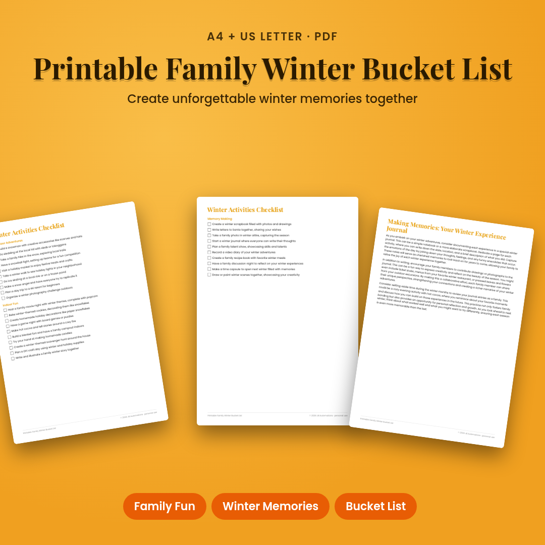 Printable Family Winter Bucket List
