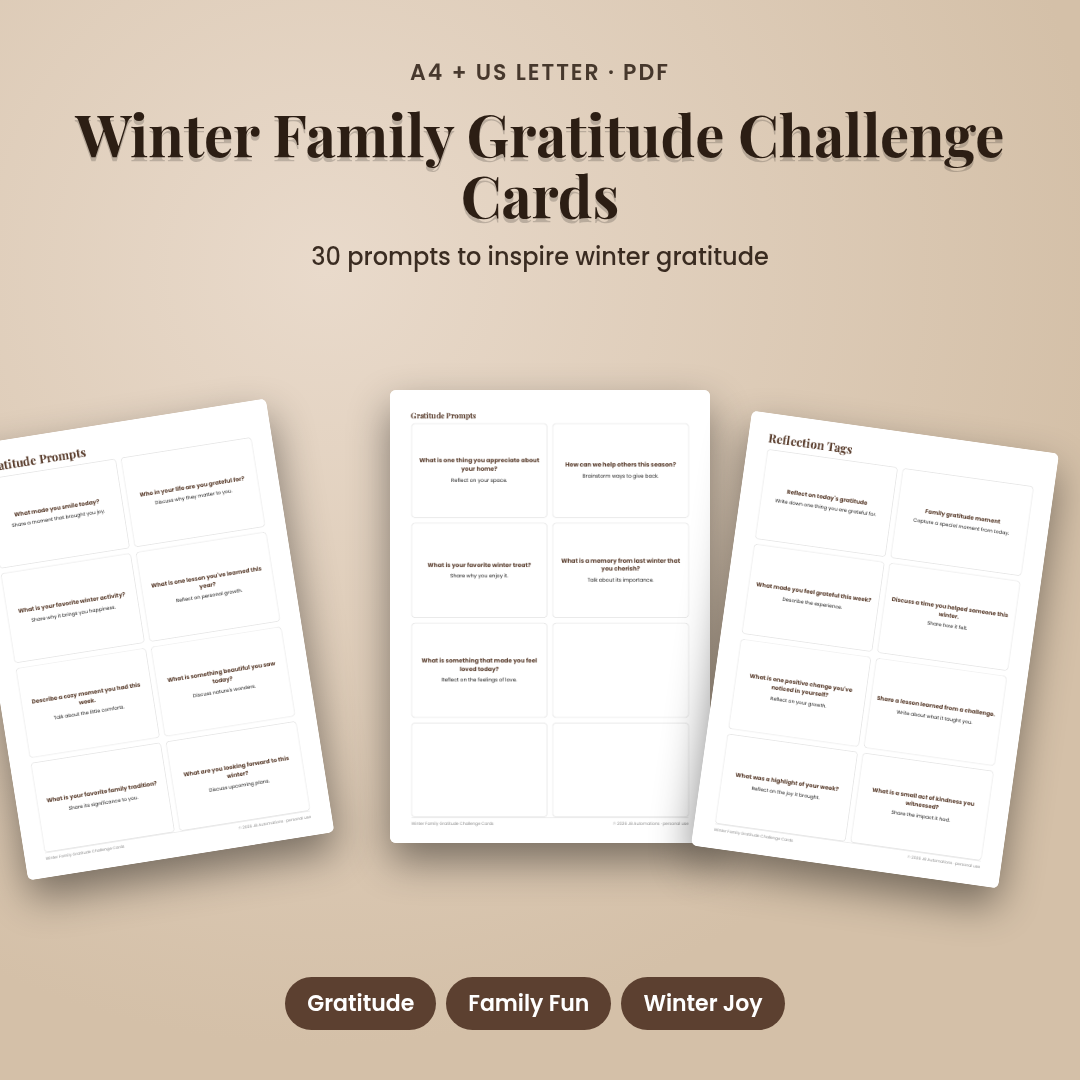 Winter Family Gratitude Challenge Cards