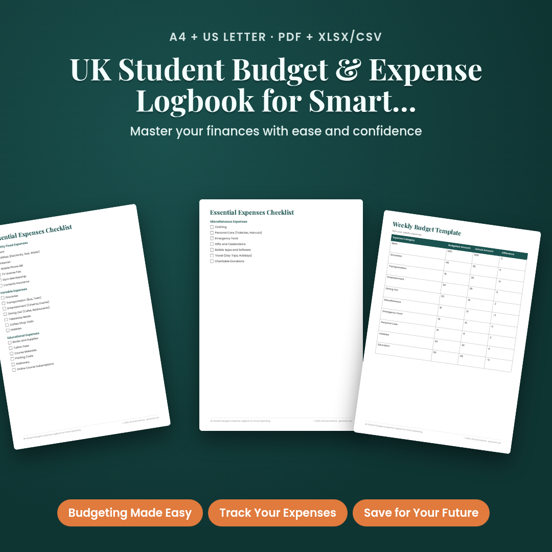 UK Student Budget & Expense Logbook for Smart Spending