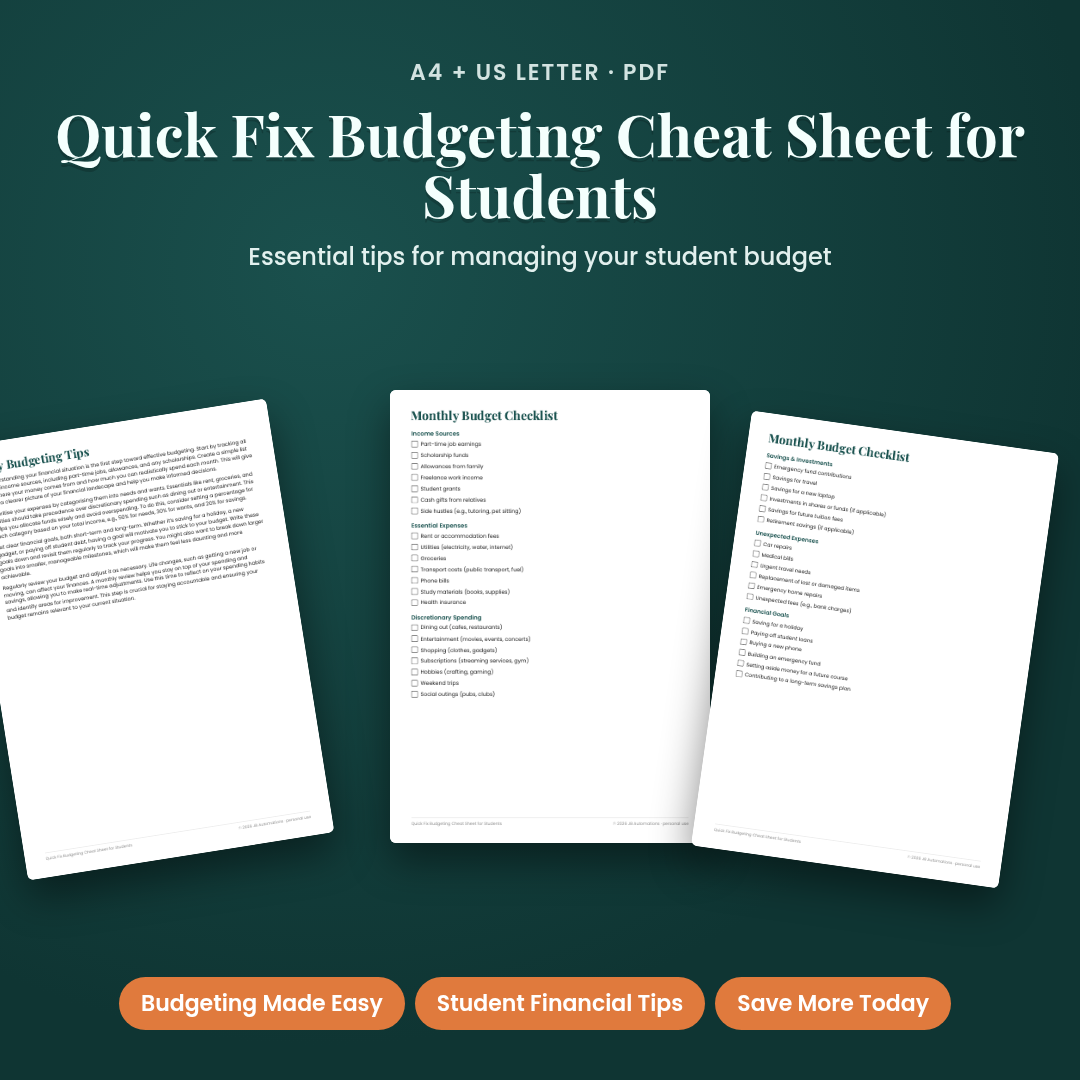 Quick Fix Budgeting Cheat Sheet for Students