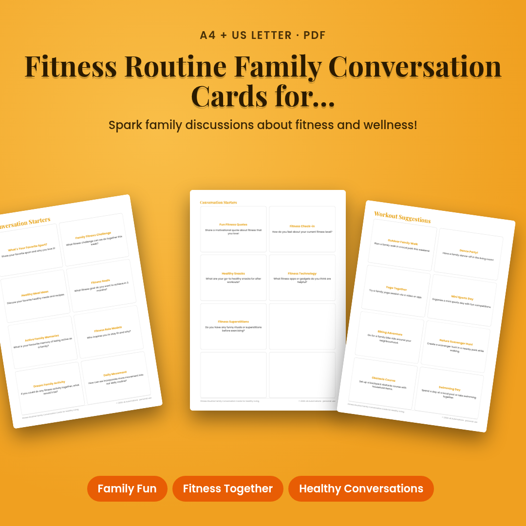 Fitness Routine Family Conversation Cards for Healthy Living