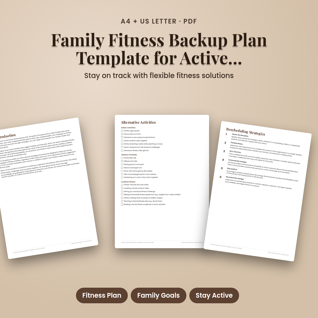 Family Fitness Backup Plan Template for Active Families
