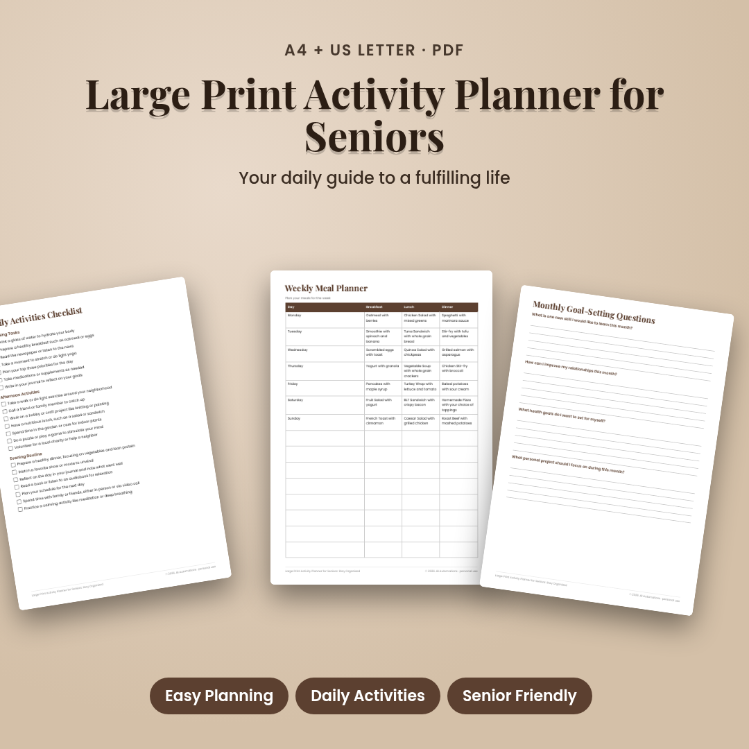 Large Print Activity Planner for Seniors: Stay Organized