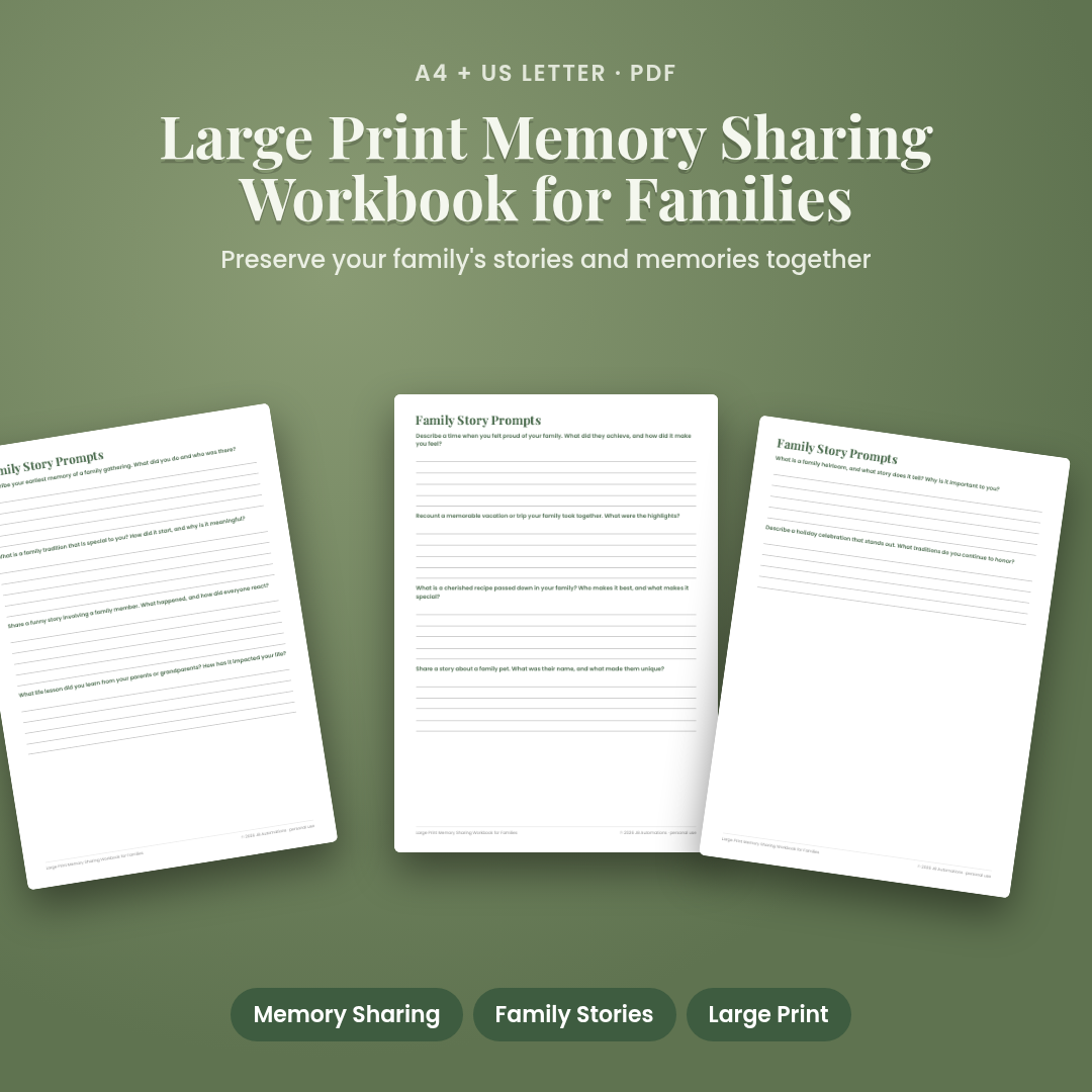 Large Print Memory Sharing Workbook for Families