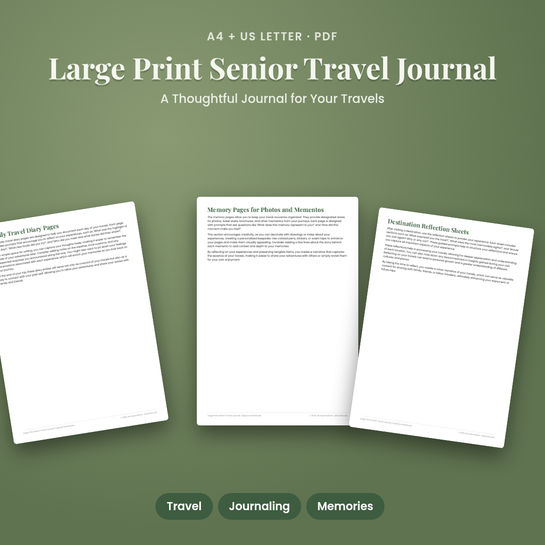 Large Print Senior Travel Journal: Capture Adventures