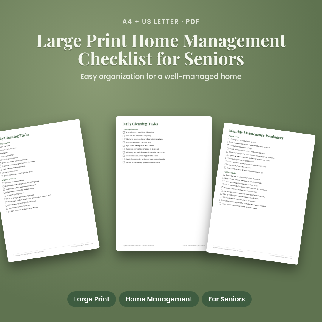 Large Print Home Management Checklist for Seniors