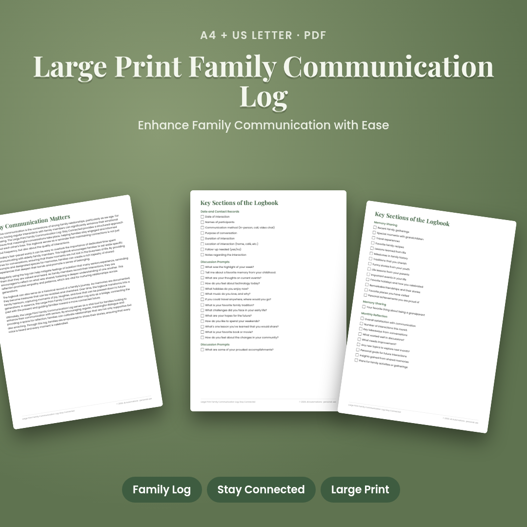 Large Print Family Communication Log: Stay Connected