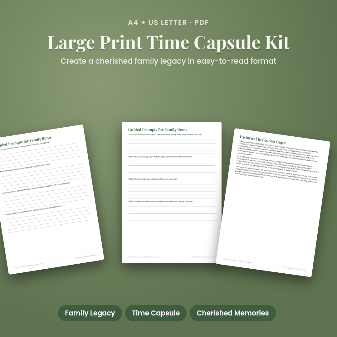 Large Print Time Capsule Kit: Build Family Legacy