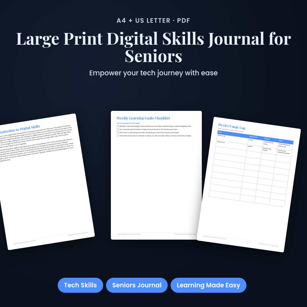 Large Print Digital Skills Journal for Seniors