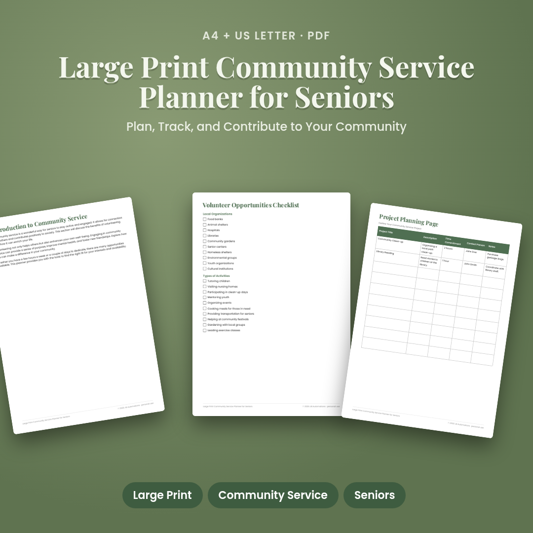 Large Print Community Service Planner for Seniors