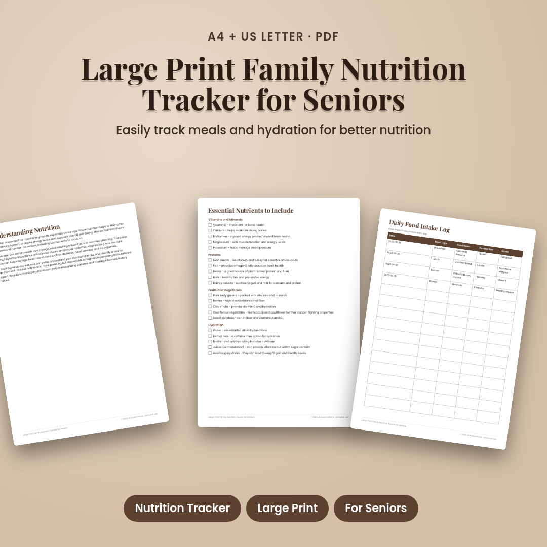 Large Print Family Nutrition Tracker for Seniors