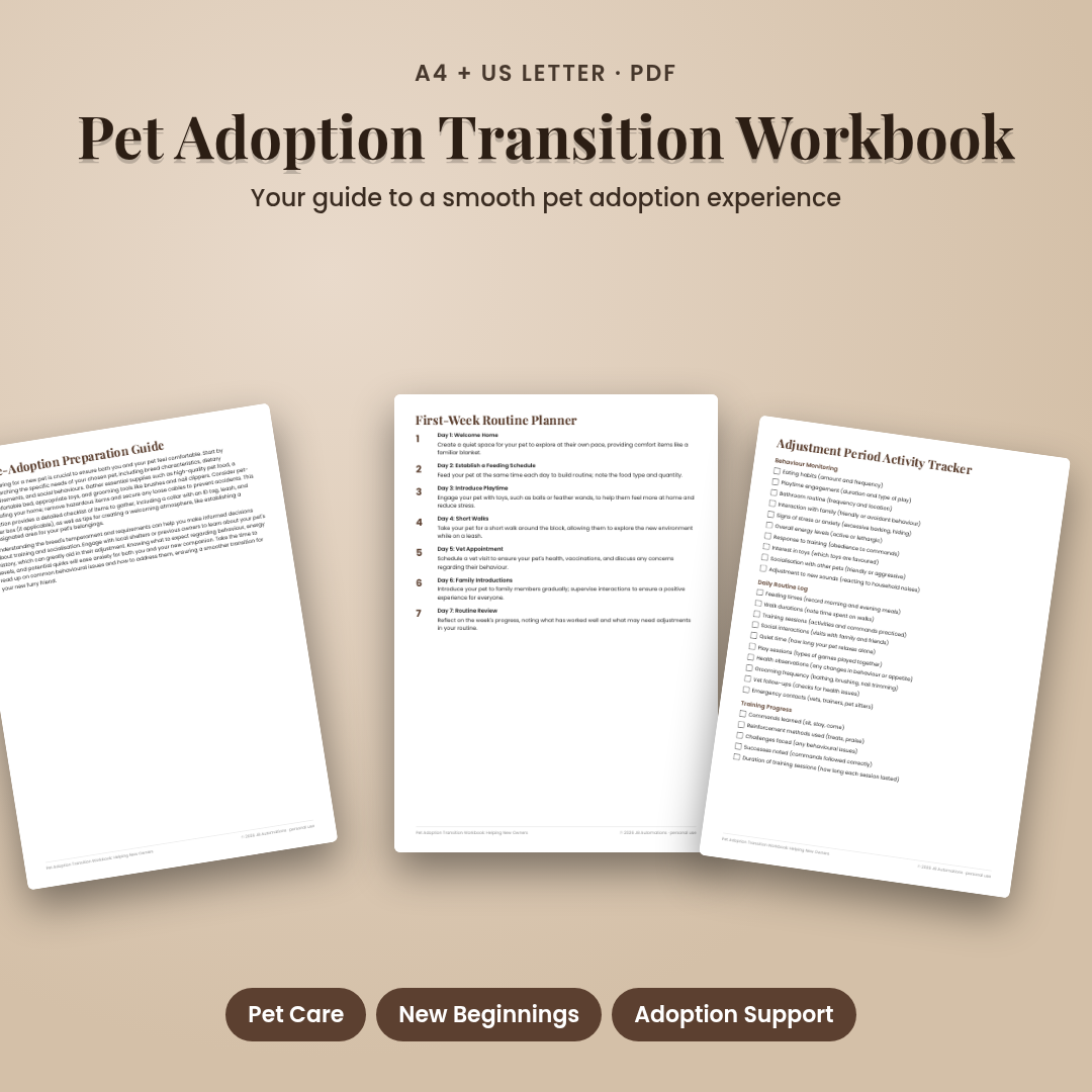 Pet Adoption Transition Workbook: Helping New Owners