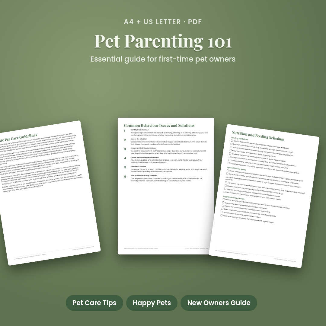 Pet Parenting 101: Educational Workbook for New Owners