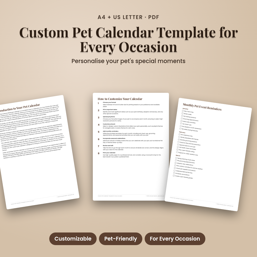 Custom Pet Calendar Template for Every Occasion