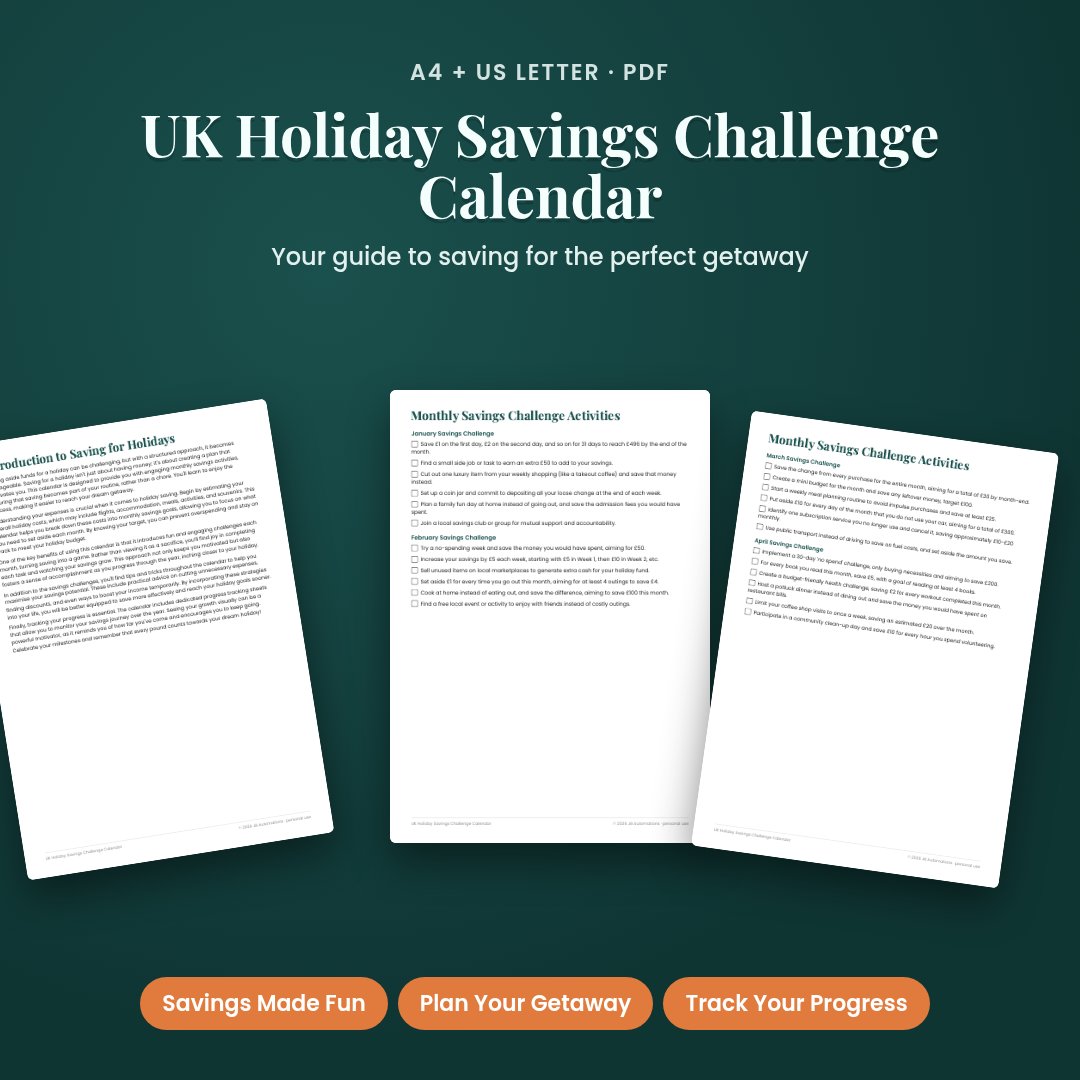 UK Holiday Savings Challenge Calendar