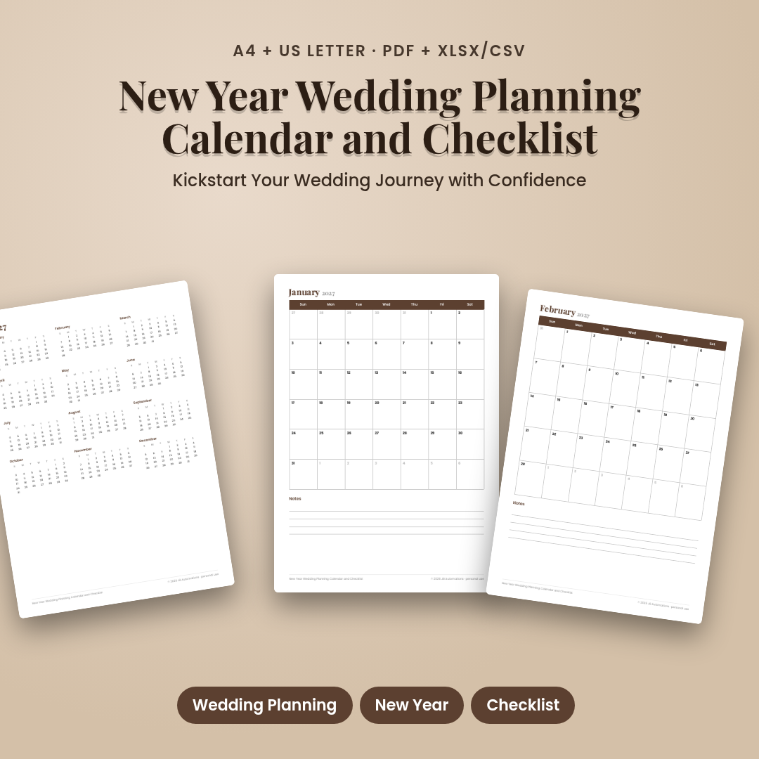 New Year Wedding Planning Calendar and Checklist