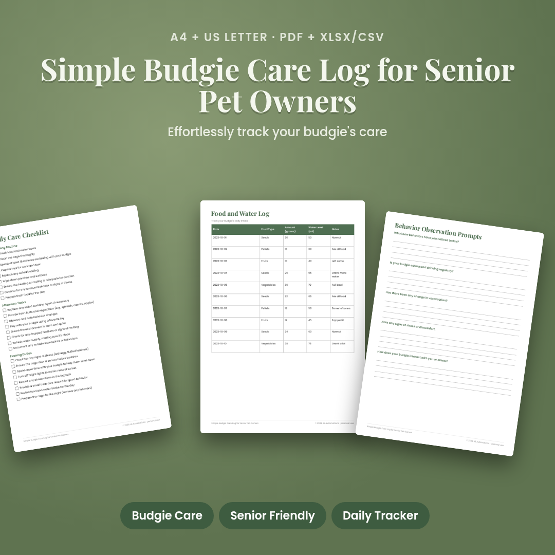 Simple Budgie Care Log for Senior Pet Owners