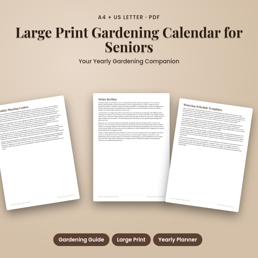 Large Print Gardening Calendar for Seniors
