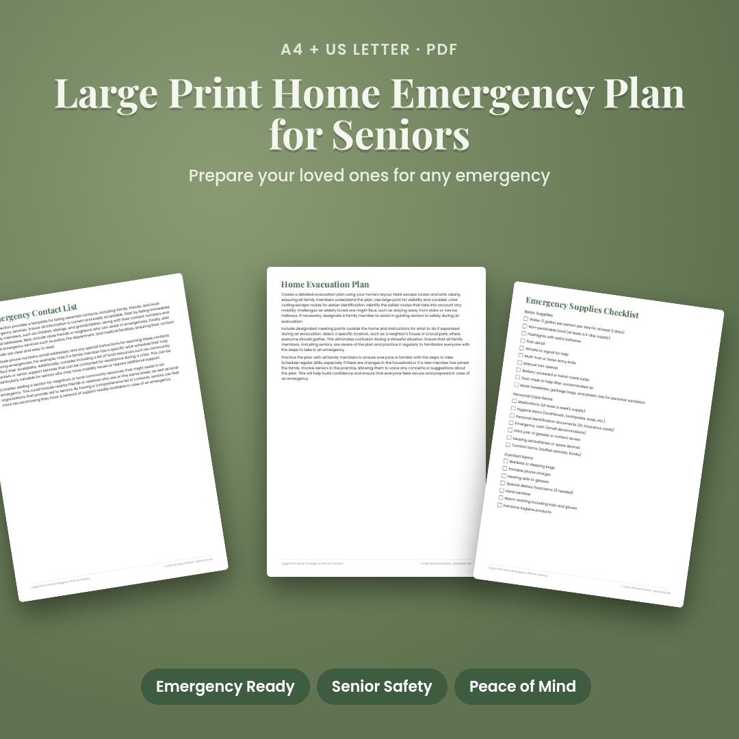 Large Print Home Emergency Plan for Seniors