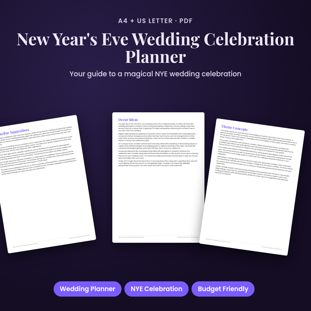 New Year's Eve Wedding Celebration Planner