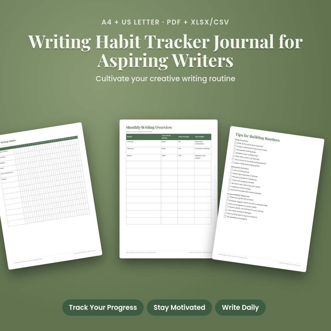 Writing Habit Tracker Journal for Aspiring Writers