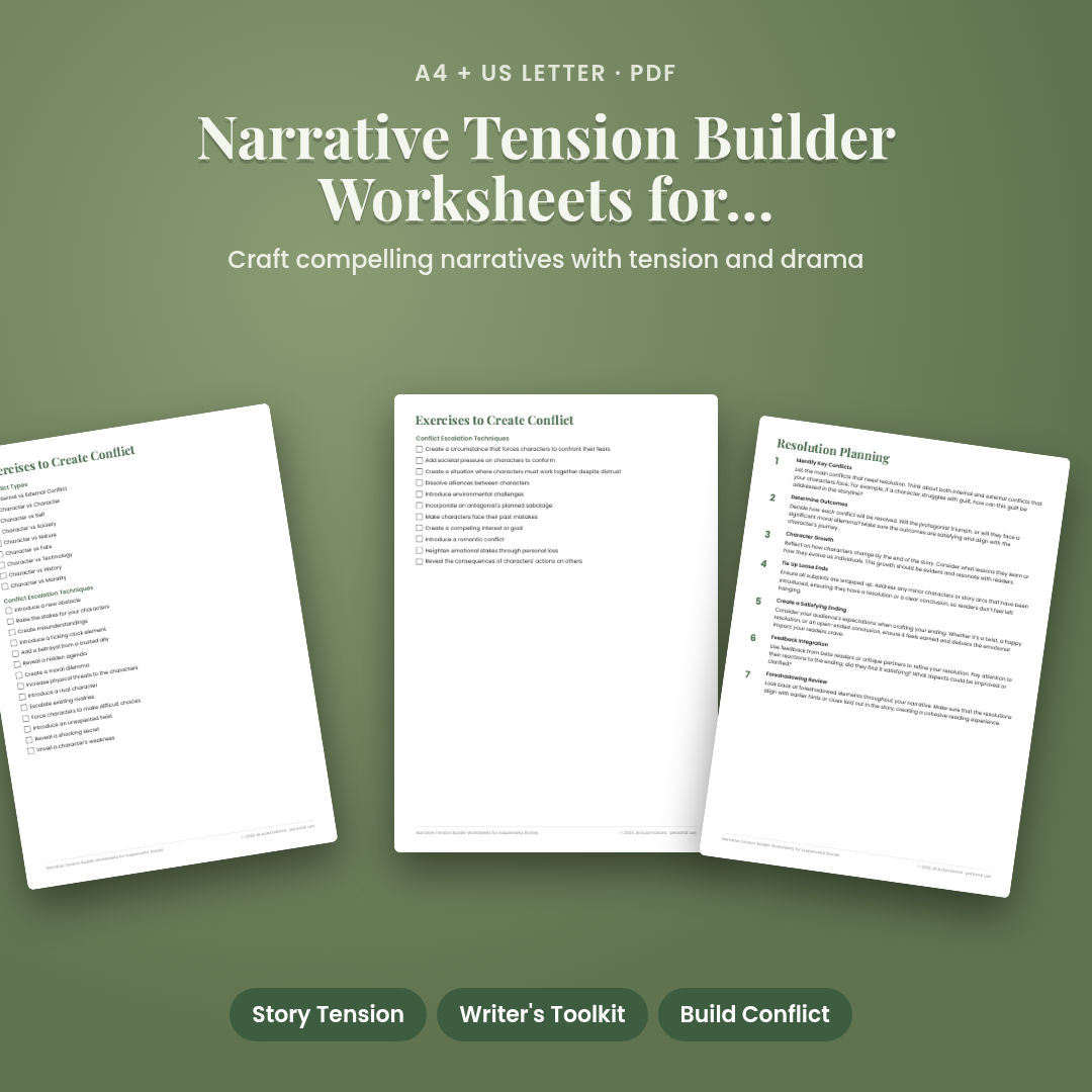 Narrative Tension Builder Worksheets for Suspenseful Stories