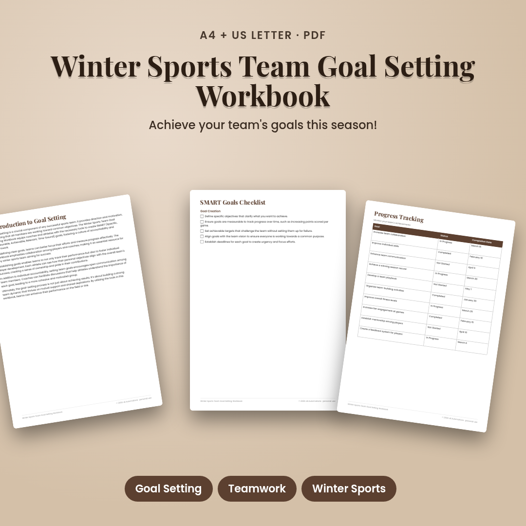 Winter Sports Team Goal Setting Workbook